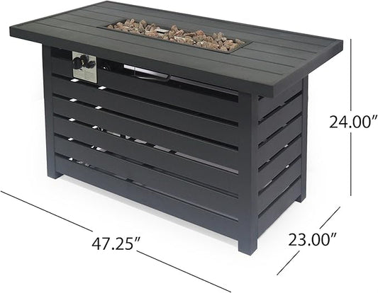 Merax 30,000 BTU Rectangular Iron Fire Pit with Hidden Propane Tank Cover, 47.25" L Outdoor Gas Firepit for Patio & Backyard, Black