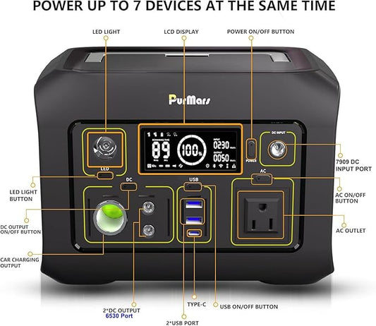 Portable Power Station 300W(Peak 500W),288Wh (90,000mAh) Solar Generator with 110V Pure Sine Wave AC Outlet,lifepo4 Battery Portable Power Bank for Outdoor Camping, Traveling,and Emergencies