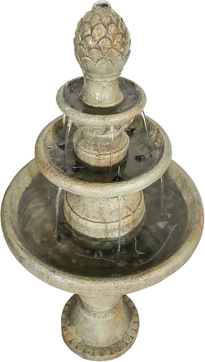 ourrco 42.5" H Traditional Outdoor Water Fountain with Pineapple Finial – Classic Garden Décor with Flowing Cascade and Antique Stone Finish for Patios, Lawns, and Courtyards