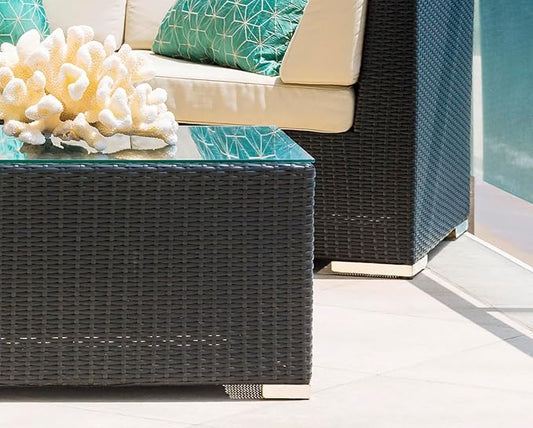 7-Piece Outdoor Patio Wicker Furniture Set, No-Assembly Sectional Sofa with Weather-Resistant Cushions, All-Weather Conversation Set (Sunbrella Antique Beige)