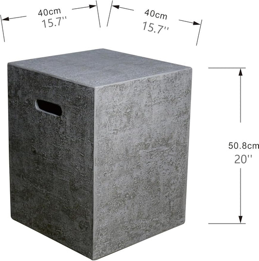AMS Fireplace | Elementi Square Travertine Light Gray 20 lbs Propane Tank Cover | Concrete GFRC Base | Dimensions: 15.7 x 15.7 x 20 inches | Perfectly Matches with Metropolis Light Gray Fire Pit Table