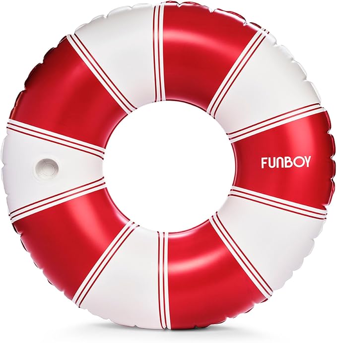 FUNBOY Giant Vintage Stripe Inflatable Pool Float with Cup Holder 48" Pool Float for Adults|Inner Tube Pool Toys Swim Rings Swimming Pool Accessories & Pool Lounger Float for Pool Party & Summer