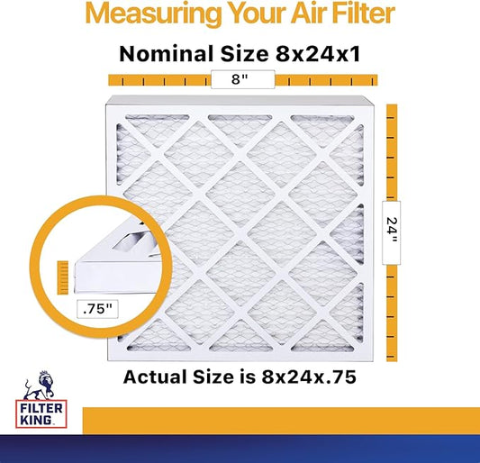 Filter King 8x24x1 Air Filter | 4-PACK | MERV 13 | HVAC Pleated A/C Furnace Filters | MADE IN USA | Actual Size:: 8 x 24 x .75"