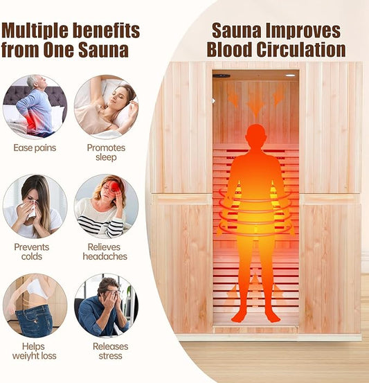 Infrared Home Sauna Room for 2 Persons Sauna Spa Room Hemlock Wood Infrared Sauna Cabin Dry Sauna with Full Spectrum Radiator, LED Light, Bluetooth, MP3, USB (2 Person Sauna Room)