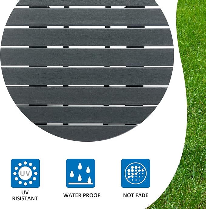 MINPINSER Outdoor Round Coffee Table, Adirondack Patio Coffee Table, Outdoor Large Side Table for Balcony Lawn (Grey)
