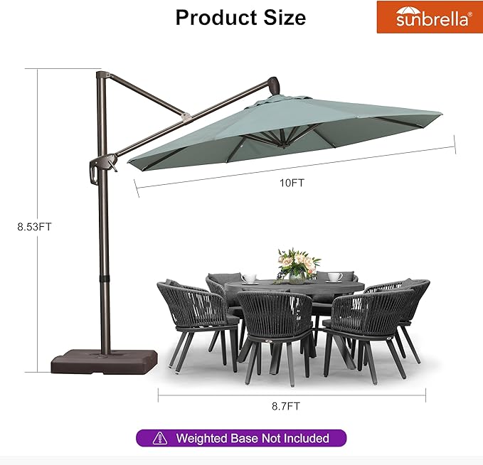 PURPLE LEAF 10FT Cantilever Patio Umbrella with Base Included Round Umbrella with 360° Rotation Aluminum Outdoor Offset Hanging Umbrella for Patio Pool, Sprout Green