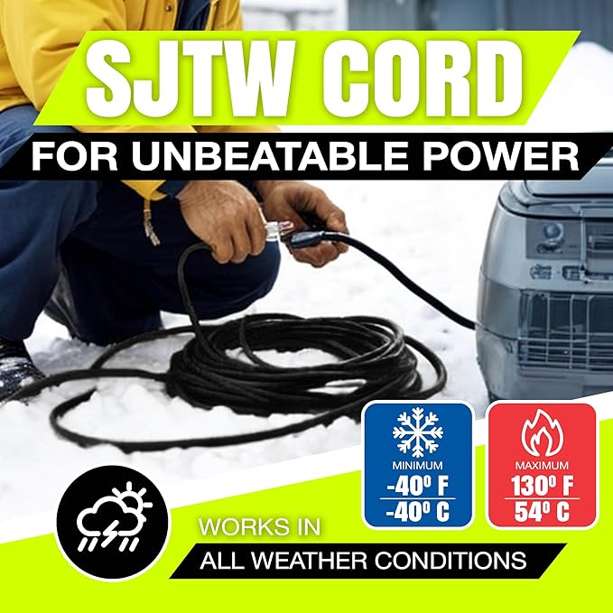 25ft Outdoor/Indoor Extension Cord 12/3 Gauge Extra Heavy Duty 3 Prong SJTW, Waterproof, Flexible Cold-Resistant Long Power Cord,15A 125V 1875W, Black by LifeSupplyUSA