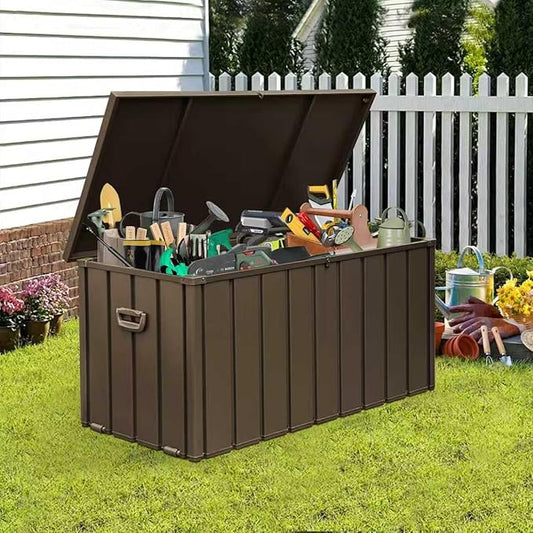 Domi 150-Gallon Outdoor Storage Box – Waterproof, Lockable Storage Cabinet for Patio Furniture, Garden Tools & Pool Supplies – Large Metal Storage for Cushions, Toys & More