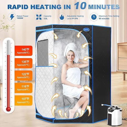 Sauna Tent, Full Body Portable Sauna for Home, Pentagon Sauna Tent with 3L 1000W Steam Generator, Remote Control, Folding Chair, 38'' x 38'' x 63''