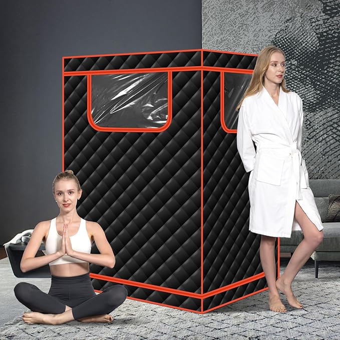 Smartmak Portable Infrared Sauna, 1-2 Person X-Large Infrared Sauna Box, Full Size Personal Home Sauna Tent, with Adjustable Folding Chair, Remote Control, LED Red Light (Black-2 Person)