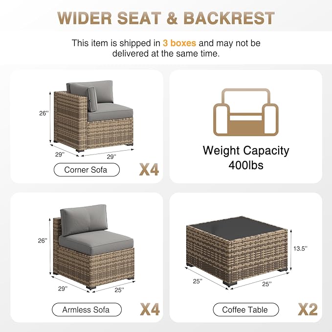 Aoxun Patio Furniture Sets, 10-Piece Outdoor Patio Furniture with Thick Cushions, Wicker Outdoor Conversation Set Sectional Sofa for Backyard, Poolside, Garden