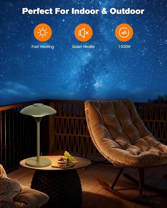 Electric Patio Heater, 1500W Tabletop Infrared Heaters for Indoor Oudoor Use, IP55 Waterproof, Tip-over & Overheating Protection, Quiet Operation, Perfect for Garden, Balcony, Garage, Backyard