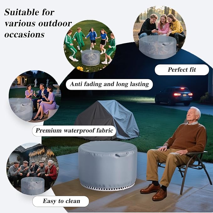 Chinchilla Fire Pit Cover for Solo Stove Bonfire 2.0 - Waterproof 600D Oxford Fabric Cover for 19.5 to 21 Inch Outdoor Fire Pits, All-Weather Protection with Drawstring & Heat-Resistant Handle