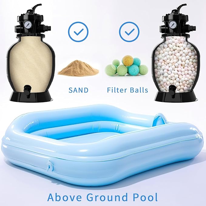 LANCHEZ 12" Sand Filter Pump for Above Ground Pool, 1/3 HP Pool Pump, Max 2400 GPH for Pools Up to 7,000 GAL, 6-Way Valve Pool Sand Filter System
