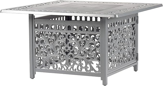 Oakland Living Square 42 in. x 42 in. Aluminum Propane Fire Pit Table with Glass Beads, Two Covers, Lid, 57,000 BTUs in Grey Finish