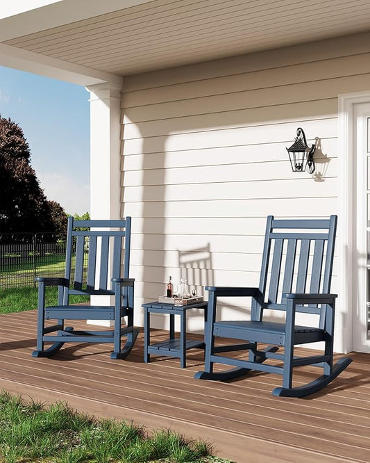 GarveeLife Adirondack Outdoor Side Table 18 x 15 in, HDPE 2-Tier Patio Side Tables for Outside, All-Weather End Table for Patio Pool Deck Indoor Backyard, Navy Blue