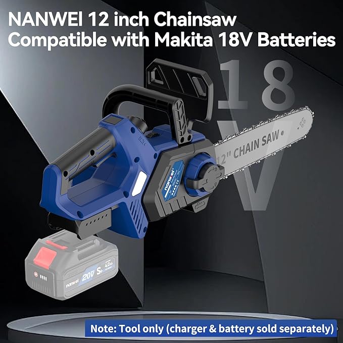 NANWEI 12 Inch Mini Electric Chainsaw Cordless With 2 Chains,Compatible with Makita 18V Battery,Battery Powered Chainsaw For Wood,Tree Cutting (Without Battery)