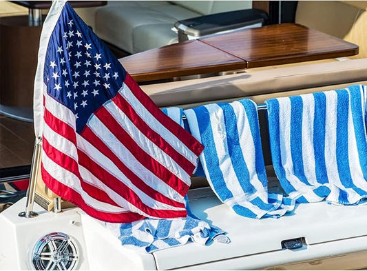 SYII American Flag 12x18 Inches, Embroidery 50 Stars Ensign Nautical Small US Boat Flags with 2 Brass Grommets, Heavy Duty Outdoor Banner for ATV UTV Yacht Golf Cart