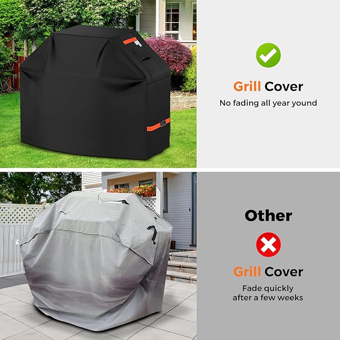 Kiafmol 59Inch Heavy Duty Grill Cover for Outdoor Grill Thick Waterproof UV & Fade Resistant BBQ Cover with Adjustable Straps, Suitable for Weber,Black Stone, Charbroil etc, Black
