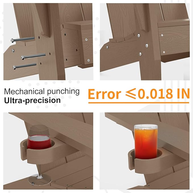 MXIMU Modern Adirondack Chair Weather Resistant with Cup Holder Oversized Fire Pit Chairs Adorondic Plastic Outdoor Chairs for Firepit Area Seating (Teak)