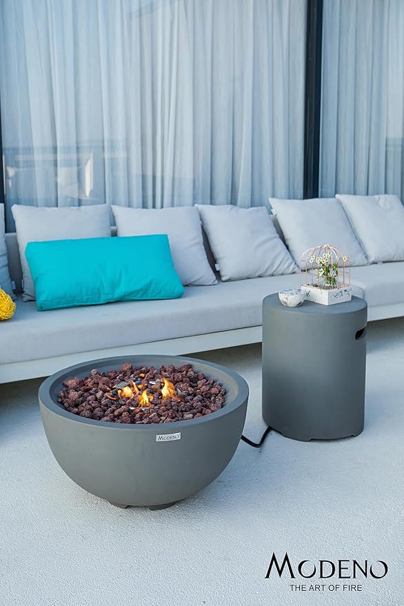 MODENO Outdoor Fire Pit Natural Gas Garden Fire Bowl, 40,000 BTU CSA Certified Firepit,Auto-Ignition System, Lava Rock&PVC Cover Included (26 x 26 x 14'', Grey)