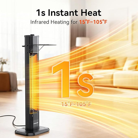 VAGKRI Outdoor Electric Patio Heater, 1500W 36" Infrared Heater with 2 Heat Tube, 3 Levels, Tip-Over&Overheat Protection, IPX5 Waterproof Tower Electric Patio Heater for Outdoor Indoor, Backyard, Room