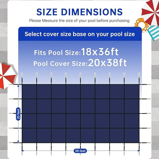 Swimming Pool Safety Underground Pool Cover, Swimming Pool Safety Cover, Cold Resistant Pool Cover 18' X 36' Contains All Hardware for Installation, Sturdy and wear-Resistant, Green