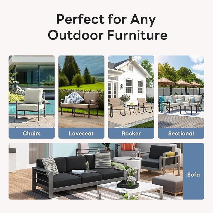 6" Thicker Outdoor Chair Cushion 2 Sets - 24" *24" *6" Waterproof Patio Furniture Cushions with Removable Cover, 28D High Density Sponge Filling Thicken Outdoor Patio Cushions - Beige