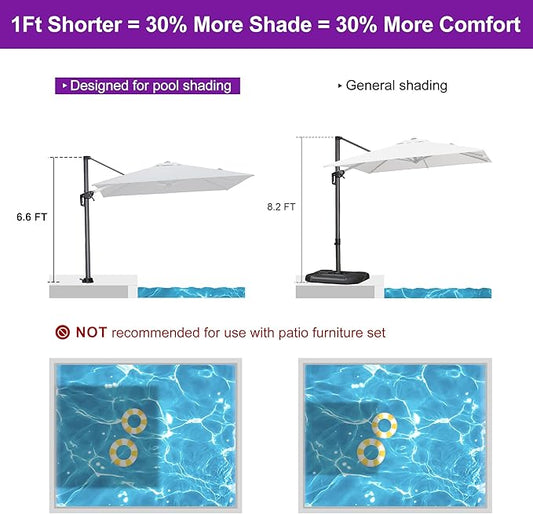 PURPLE LEAF 8' X 8' Patio Umbrella with In-ground Base for Pool 7' High Offset Outdoor Cantilever Umbrella Swimming Pool Umbrella with 360°Rotation for Poolside Light Grey