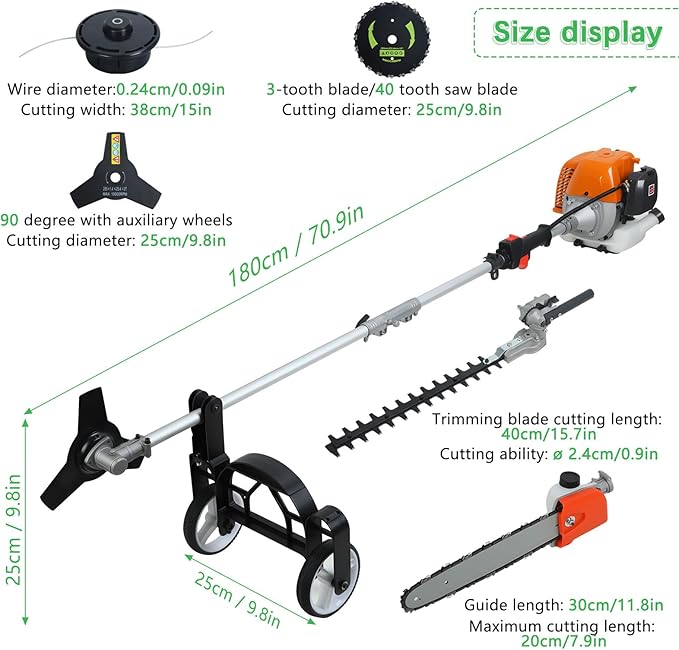 2025 New 8-in-1 Multi-Functional Trimming Tool, 52CC 2-Cycle Gas Powered Weed Eater, String Trimmer, Hedge Trimmer, Edger, Brush Cutter, Pole Chainsaw Pruner with Extension Pole (Orange-8 in 1)