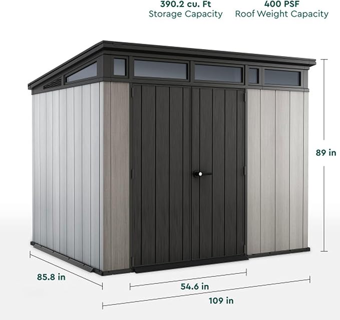 9x7 Ft All-Weather Storage Shed with Skylight,Window,Built-in Ventilation,Walls, & Lockable Double Doors for Patio Furniture Lawn Mower Tools and Bike Storage Lockable