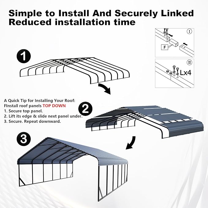 20x30 FT Heavy Duty Metal Carport Galvanized Steel Carport Shelter for 2 Car Extra Large Canopy for Dual Vehicle, RV Boat Storage All Weather Protection Garage Party Tent