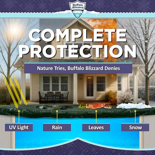 Buffalo Blizzard Supreme Plus 20 ft x 32 ft Rectangular Winter Pool Cover | Green/Black | Heavy Duty for Above Ground Swimming Pools | Easy Install | Cold & UV Resistant | Seasonal Debris Protection