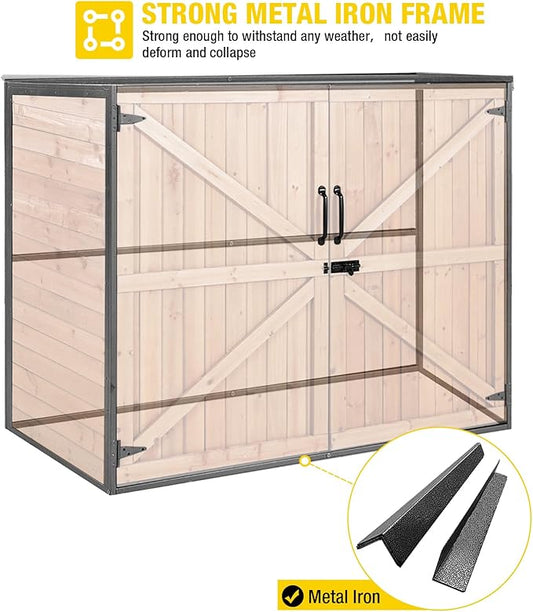 Aivituvin Outdoor Storage Cabinet Trash Can Storage Shed Upgraded with Metal Frame for Garbage Can, Gardening Tools and Accessories 50" L x 27.6" D x 41" H