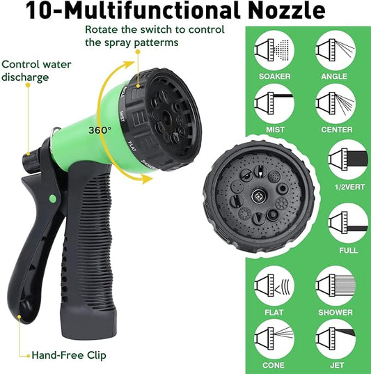 Garden Hose - Kink-Free Durable Flexible Garden Hoses with Swivel Handle and Multi-Functional Nozzles, Tangle Free, Rust Proof Lightweight Stainless Steel Metal Water Hose for Garden, Car, Lawn, Patio