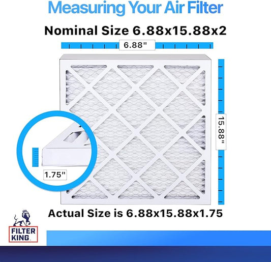 Filter King 6.88x15.88x2 Air Filter | 4-PACK | MERV 8 HVAC Pleated A/C Furnace Filters | MADE IN USA | Actual Size: 6.88 x 15.88 x 1.75"