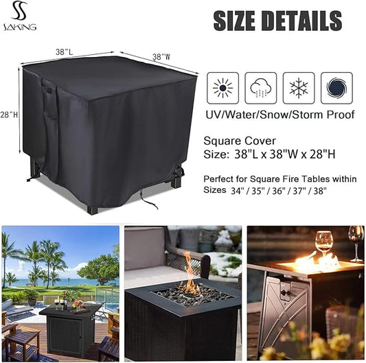 Saking Fire Pit Cover, 38 inch Square Fire Table Covers for Patio Gas Propane Firepit, Waterproof Outdoor Table Cover - 38"L x 38"W x 28"H