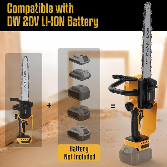 Mini Chainsaw for Dewalt 20V Max Battery,12 Inch Electric Chainsaw with Security Lock, Brushless for Cordless Chain saw for Wood Cutting, Tree Cutting (Battery Not Included)