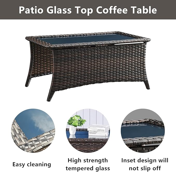 Belord Wicker Outdoor Furniture Patio Furniture Set - 6 Piece Patio Conversation Set with Swivel Rocker Chairs, Rattan Sofa, Ottomans and Coffee Table, Gray Cushion