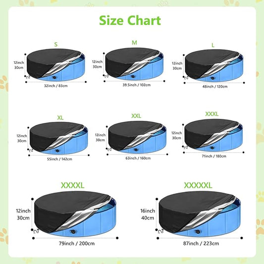 32 inch Dog Pet Pool Cover Round, Foldable with Drawstring Design for Universal Kiddie Pet Outdoor Bath Tub, Waterproof and Dustproof Anti-UV Dustproof Safety Pool Covers (Black)