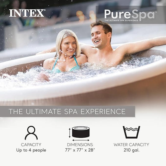 INTEX 28425EP PureSpa Bubble Massage Spa Set: Energy Efficient Spa Cover – Push Button Control Panel – 120 Jets – 4 Person Capacity – 77" x 28"