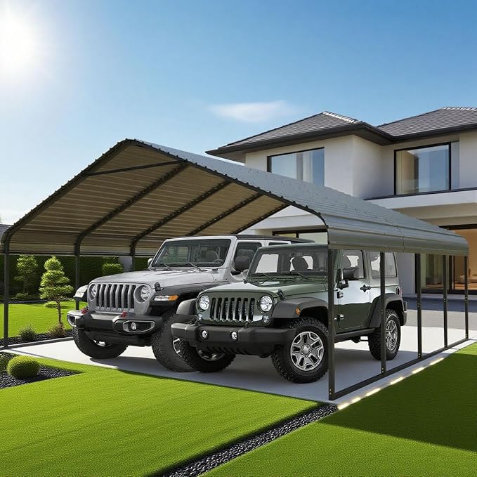 20x20 FT Carport Canopy Heavy Duty RV Metal Carports Kits for Garage,Aluminum Car Ports with Steel Shelter Frame Cover for 2 Car or Boats