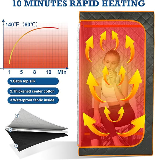 Smartmak Portable Infrared Sauna,1 Person Infrared Sauna Box with 660nm Red Light Therapy, Full Size Sauna Tent for Home, Foot Heating Pad, Folding Chair (Orange-1Person)