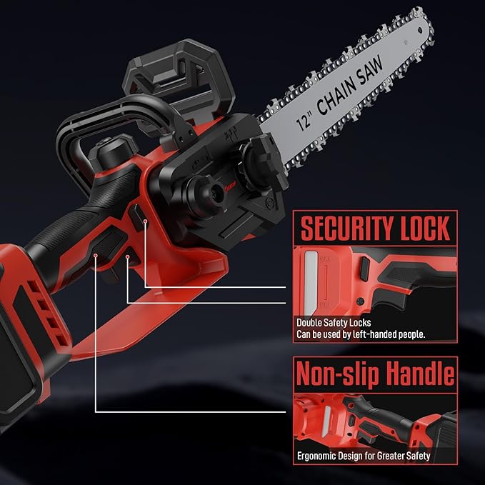 Mini Chainsaw for Milwaukee M18 Battery, 12 Inch Electric Chainsaw with Auto Oiler & Security Lock, for Wood, Trees Cutting (Battery Not Included)