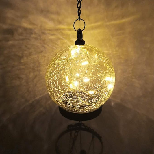 42 Inch Wind Chimes Outdoor Solar Lights, 15 Twinkle Warm White LED Large Sympathy Chime Crackled Glass Ball Birthday Gifts for Women Mom Grandma Decorative Hanging in Garden, Yard, Patio, Landscape