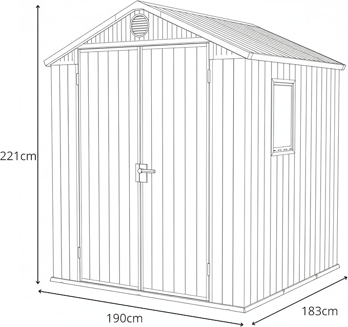 Keter Darwin 6 x 6 Foot Spacious Heavy Duty Outdoor Storage Shed for Organizing Garden Accessories and Tools with Double Doors and High Ceiling, Gray