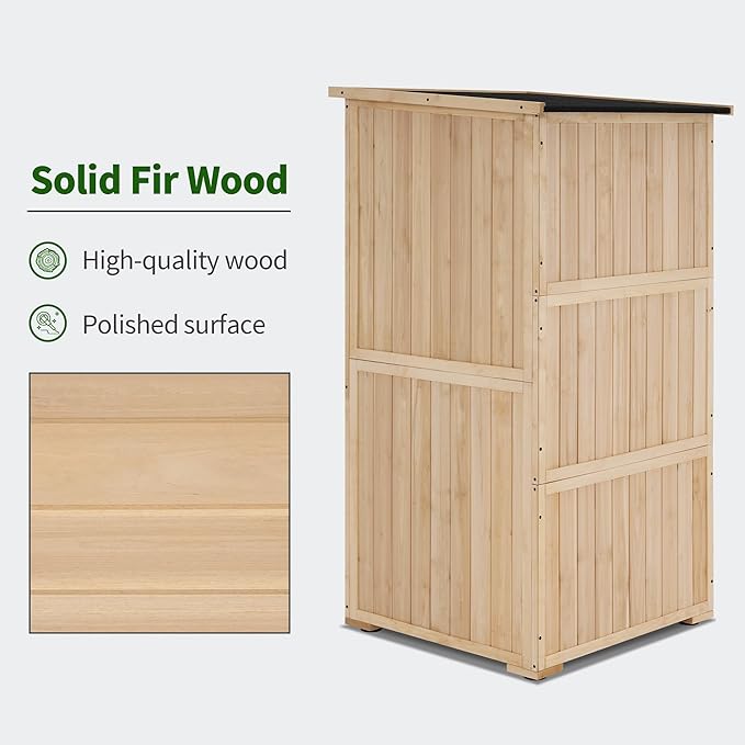 MCombo 30" Deep Wood Sheds & Outdoor Storage, Outside Garden Tool Cabinet Shed with Removable Shelf, Outdoor Storage Cabinet Shed Waterproof for Patio 0786 (Natural)
