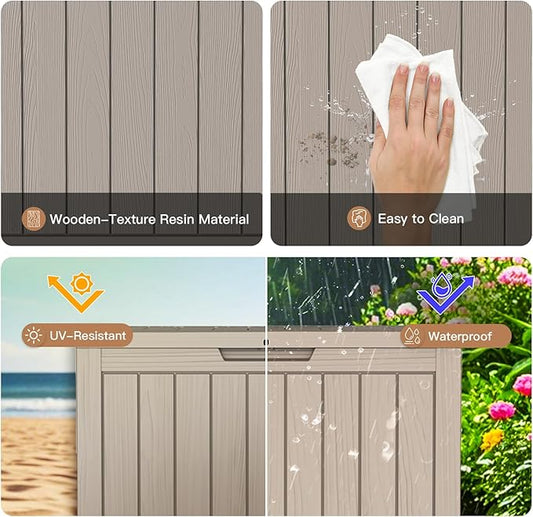 Outdoor Storage Box - Lockable Waterproof UV-Resistant Resin Deck Box for Patio Cushions, Garden Tools, Pool Accessories, Black/Grey, 45(Grey, 45 Gallon)