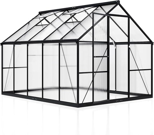 Polar Aurora 8x10 FT Polycarbonate Greenhouse for Outdoors, Walk-in Aluminum Green House with Quick Setup Structure and Roof Vent for Outside Garden Backyard, Black