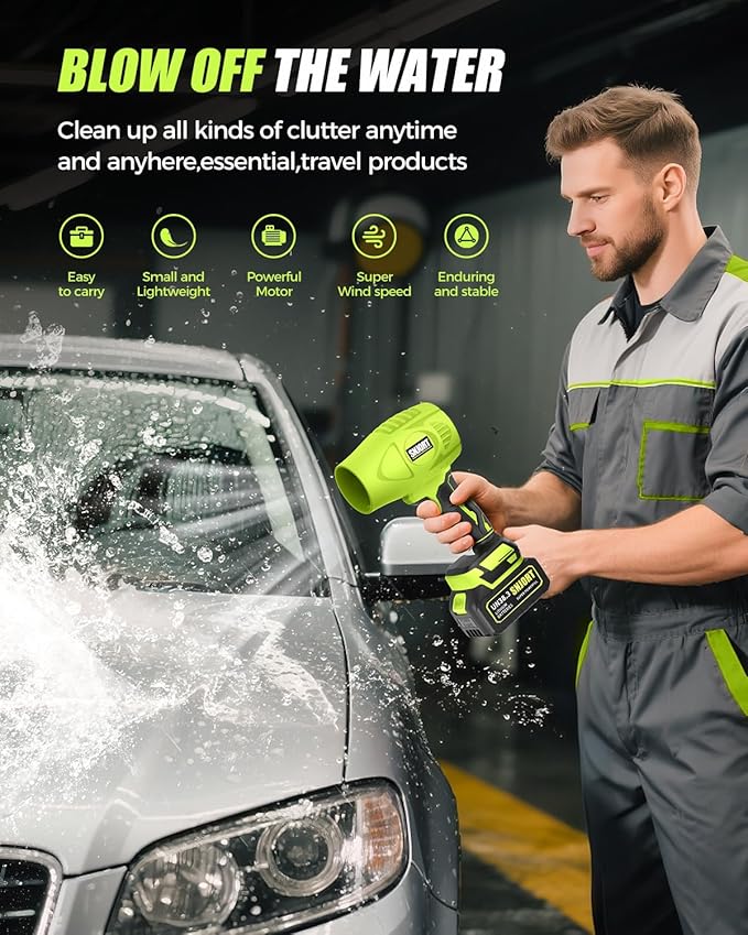 SNJORT Leaf Blower Cordless with Battery and Charger, 980,000 RPM, Extended Nozzle, Lightweight Handheld Design,Blower for Lawn Care, Patio,Birthday Gifts for Men Dad Husband(Moss Green